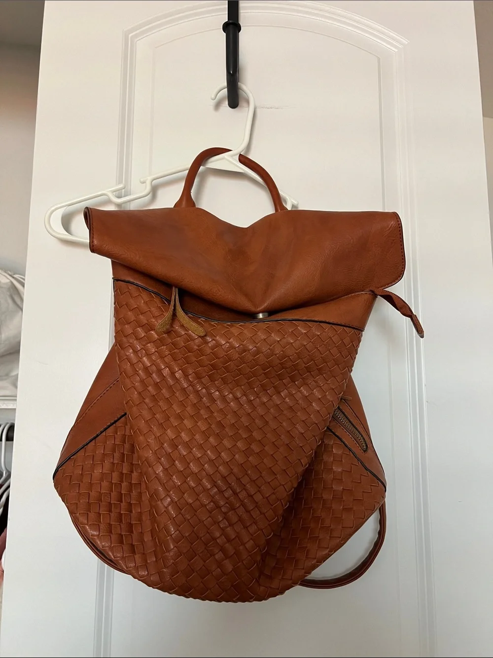 Woven Vegan Leather Backpack